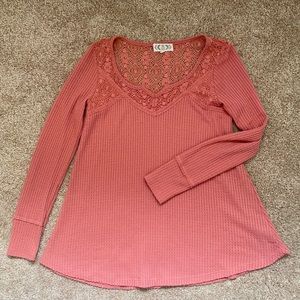 Pink Rose Long Sleeve Waffle Tee